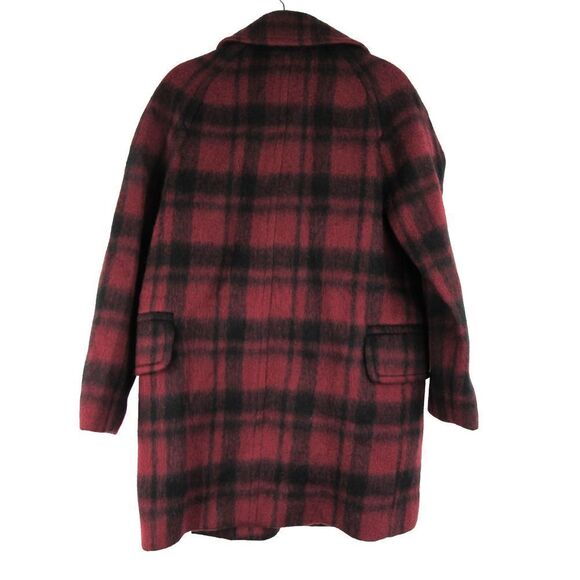 COACH DOUBLE BREASTED LONG WOOL BLEND PLAID PEACOAT IN DARK CRANBERRY SZ S - Picture 2 of 6